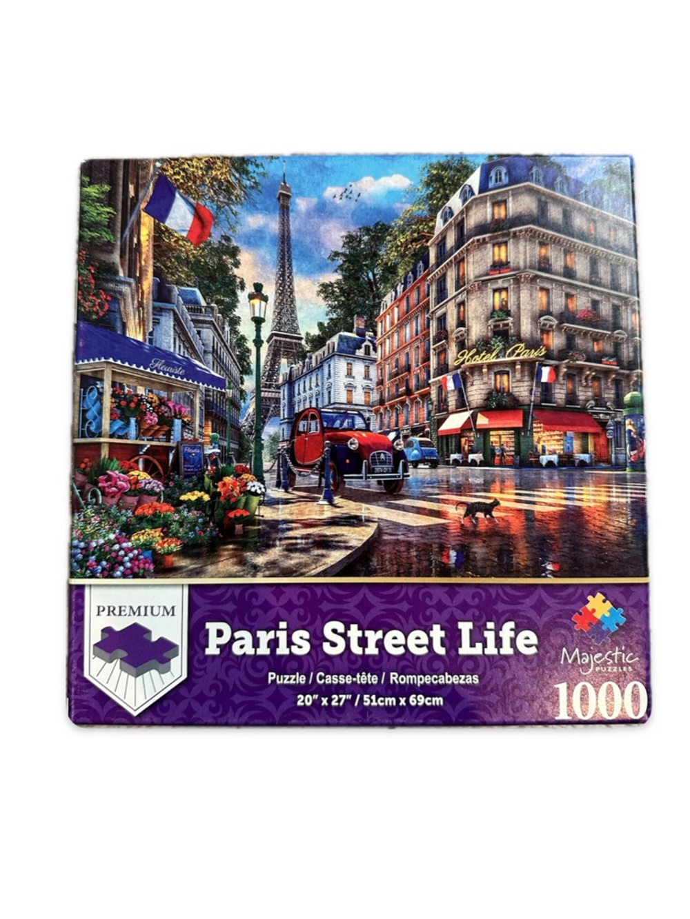 Majestic Paris Street Life Puzzle - Blue, Red, Green, Purple